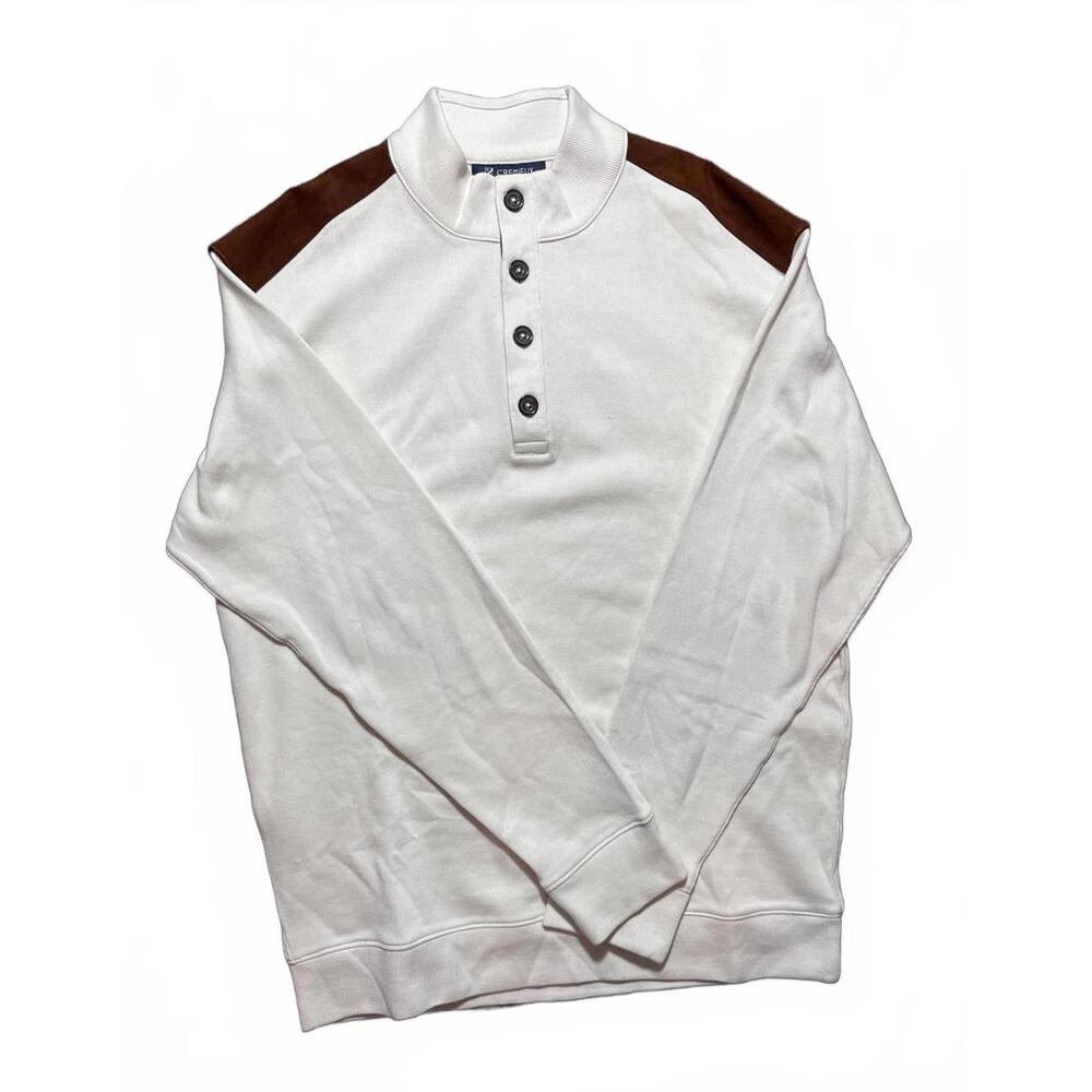 Cremieux Men’s Large Long Sleeve Henley Shirt Cream Brown Panel - Picture 1 of 6